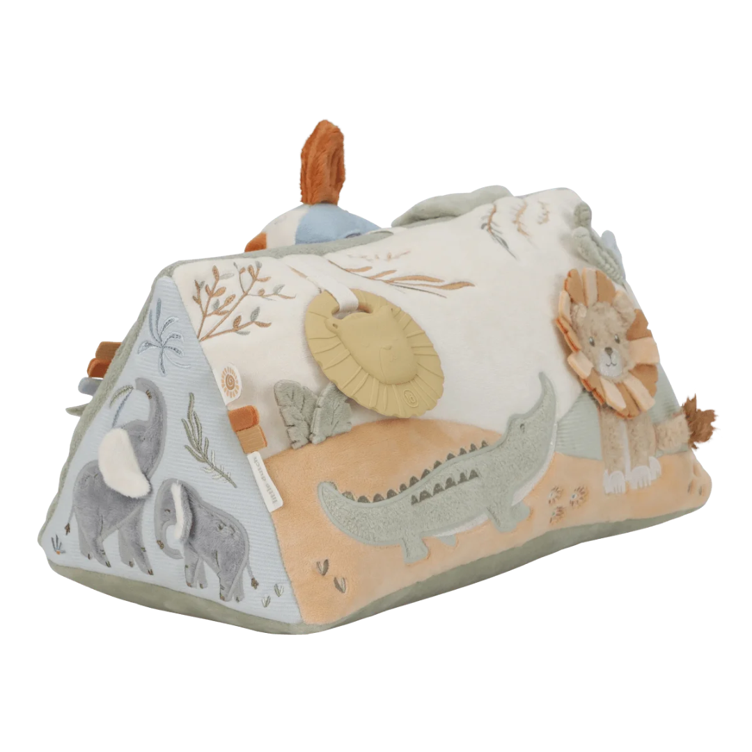 Brinquedo de peluche triangular com design de animais selvagens em cores suaves