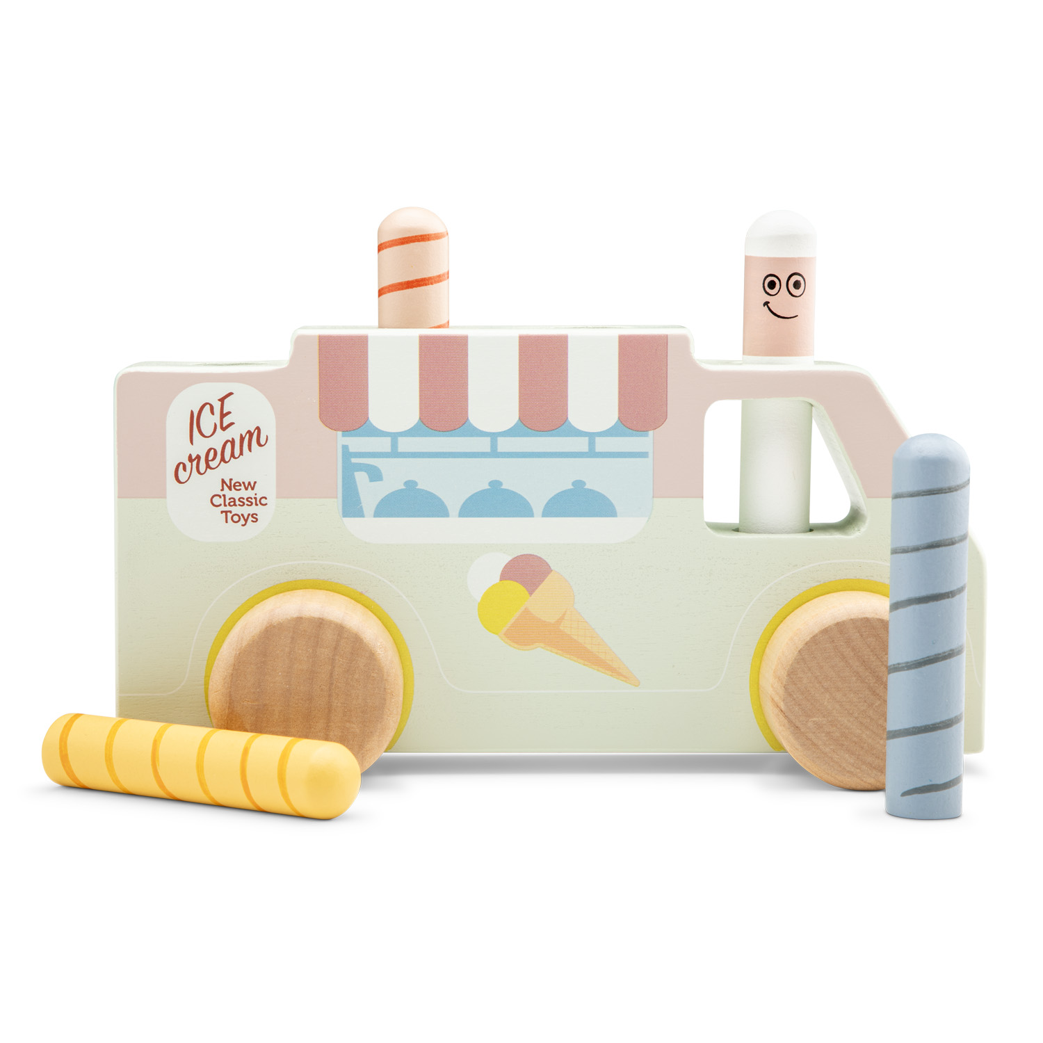 Brinquedo carrinha de gelados em madeira com pauzinhos coloridos