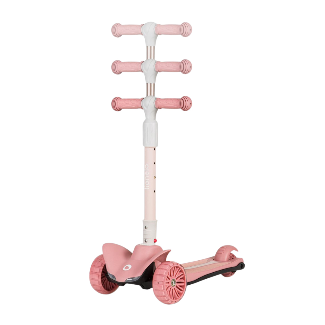 Trotinete infantil rosa com guiador ajustável e rodas largas