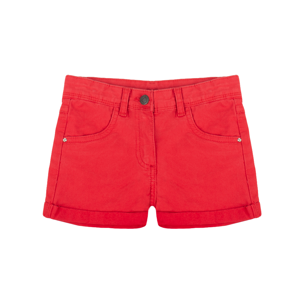 Calções vermelhos com bolsos e botão