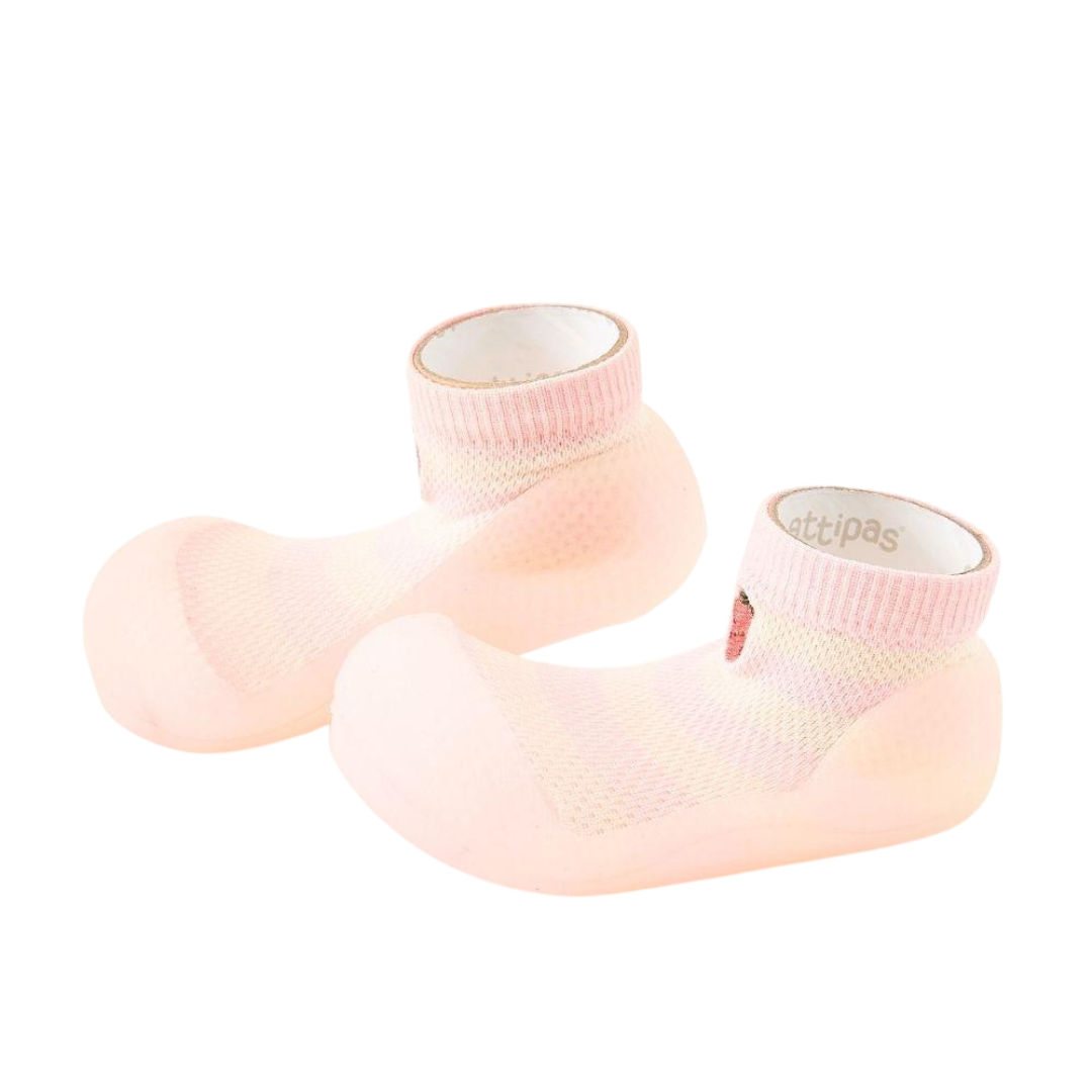 Sapatos para bebé cor de rosa Attipas com sola de borracha e tecido elástico