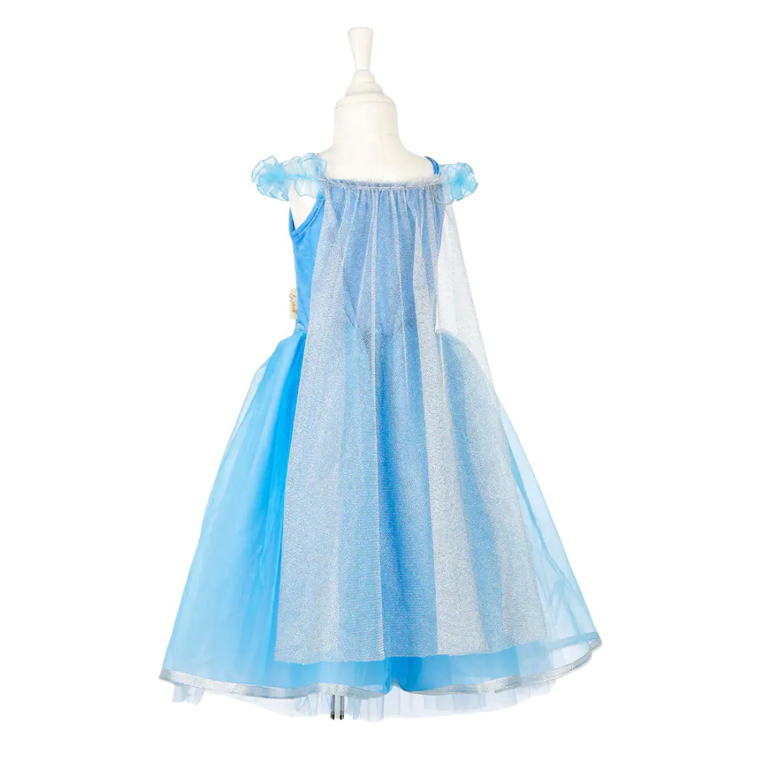 Vestido azul claro de criança com capa de tule brilhante