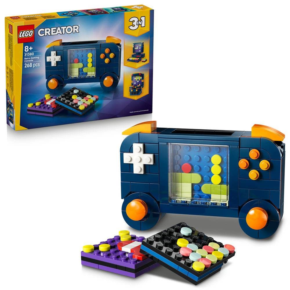 Conjunto LEGO CREATOR consola de videojogos retro com peças coloridas e embalagem.