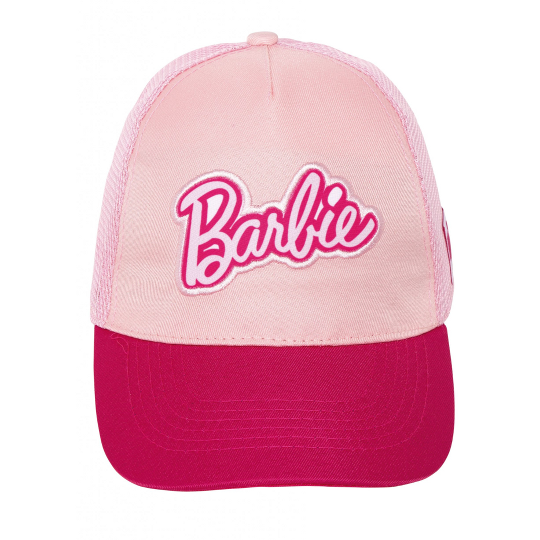 Boné rosa claro com aba rosa escura e logo Barbie bordado na frente