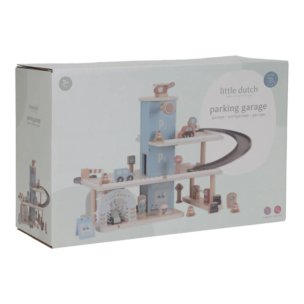Caixa com estacionamento de brinquedo de madeira little dutch