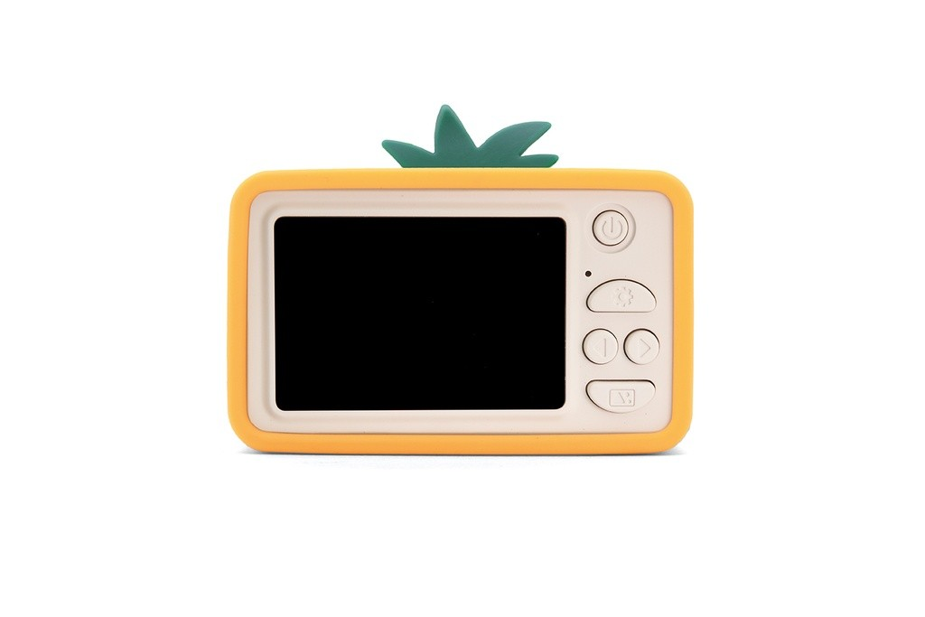 Moldura digital em forma de ananás com corpo amarelo e detalhes verdes