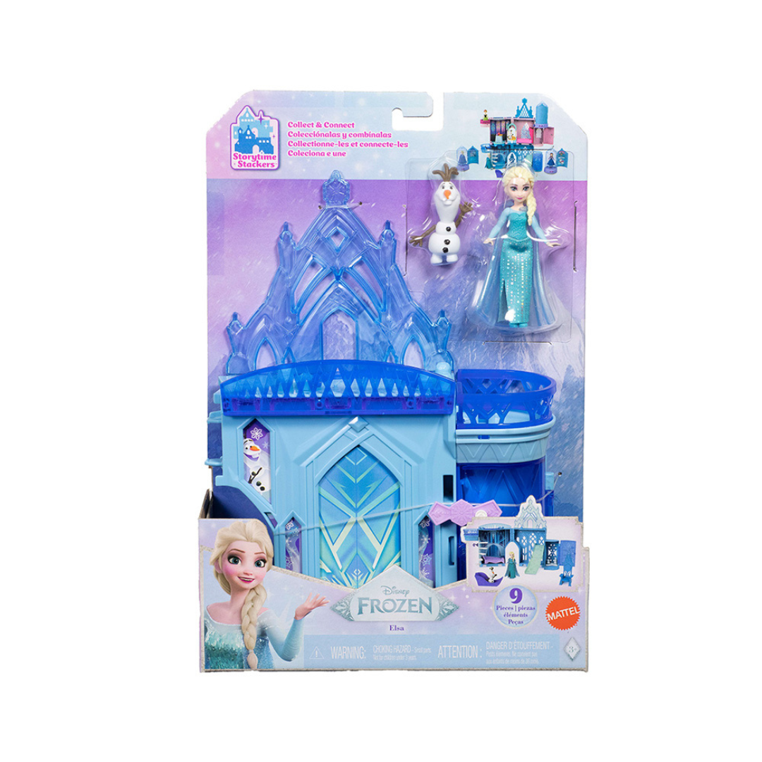 Jogo de construção Disney Frozen Elsa com castelo azul e bonecos de Elsa e Olaf
