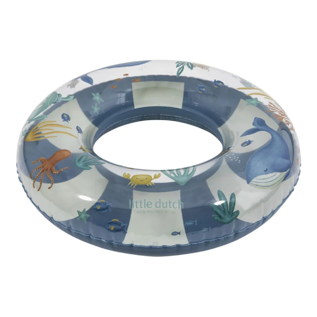 Boia insuflável circular com desenhos de animais marinhos e texto little dutch