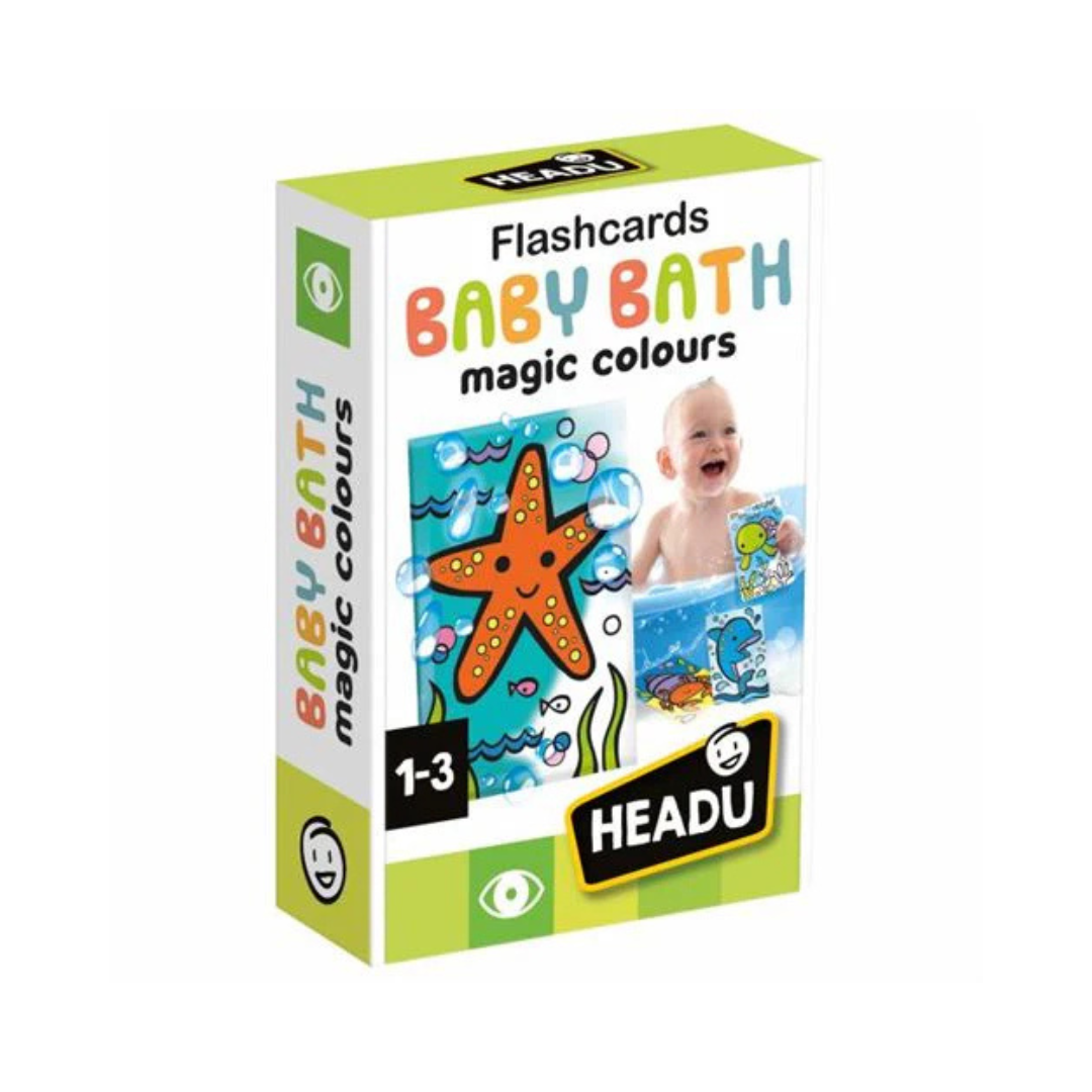 Caixa de flashcards BABY BATH magic colours com imagem de estrela do mar e bebé