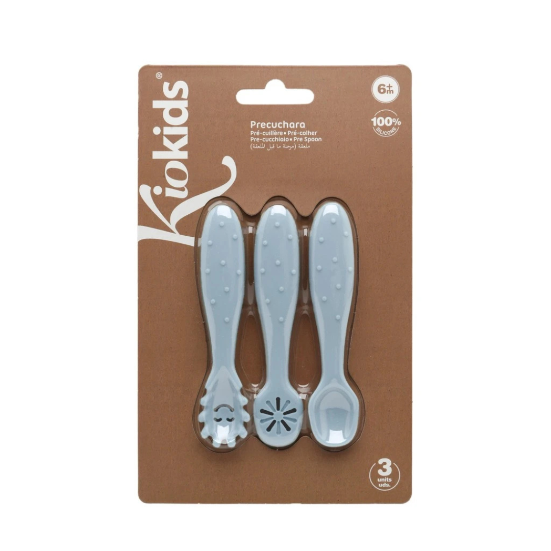 Conjunto de 3 precucharas de silicone cinzento Kiokids para bebés.