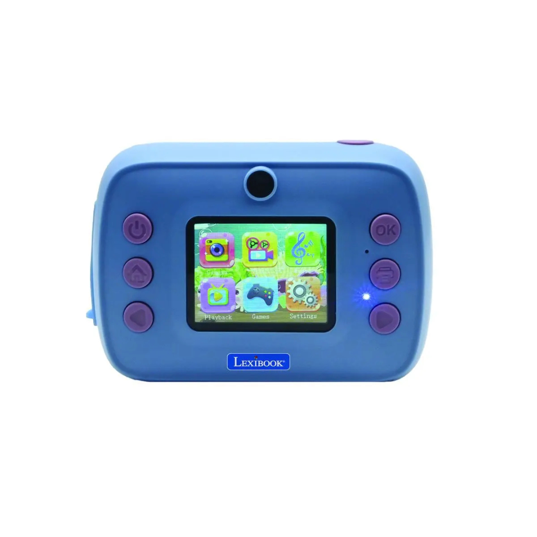 Câmara digital infantil azul e roxa Lexibook com ecrã a cores e ícones visíveis