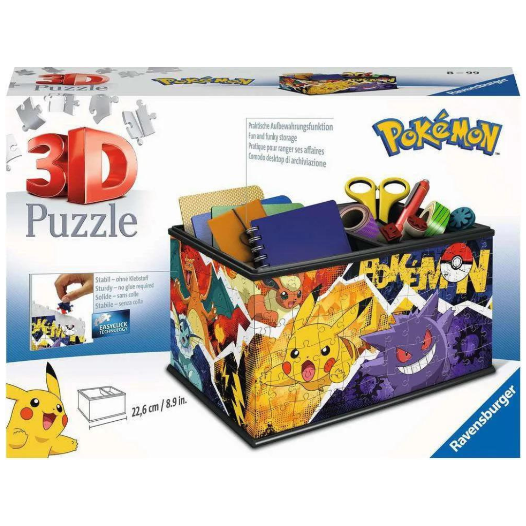 Caixa organizadora 3D puzzle temática Pokémon com personagens coloridos