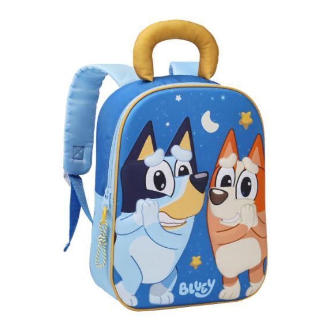 Mochila infantil azul com estampa de cães animados Bluey