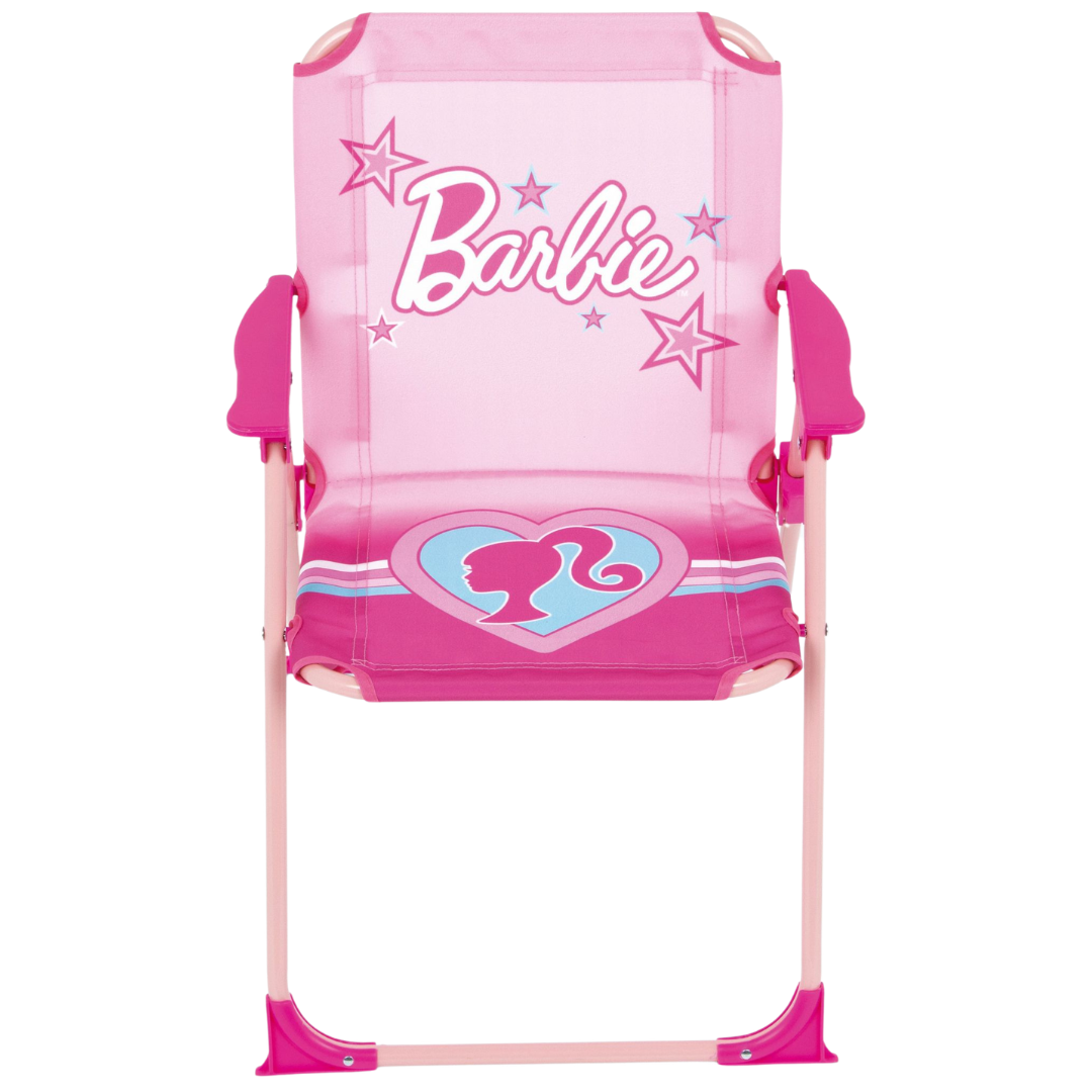 Cadeira infantil Barbie cor-de-rosa com texto e estrelas