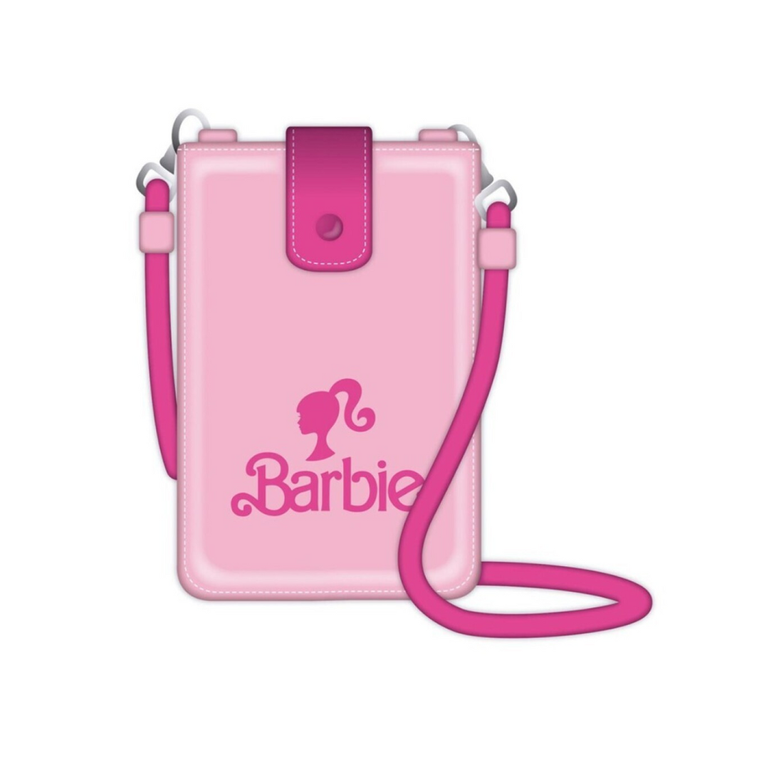 Mala pequena rosa com logo Barbie e alça cor-de-rosa escuro