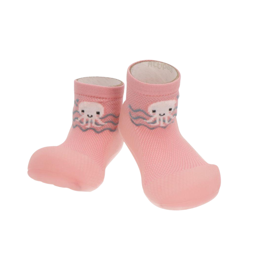 Meias-sapato rosa para bebé com padrão de polvo