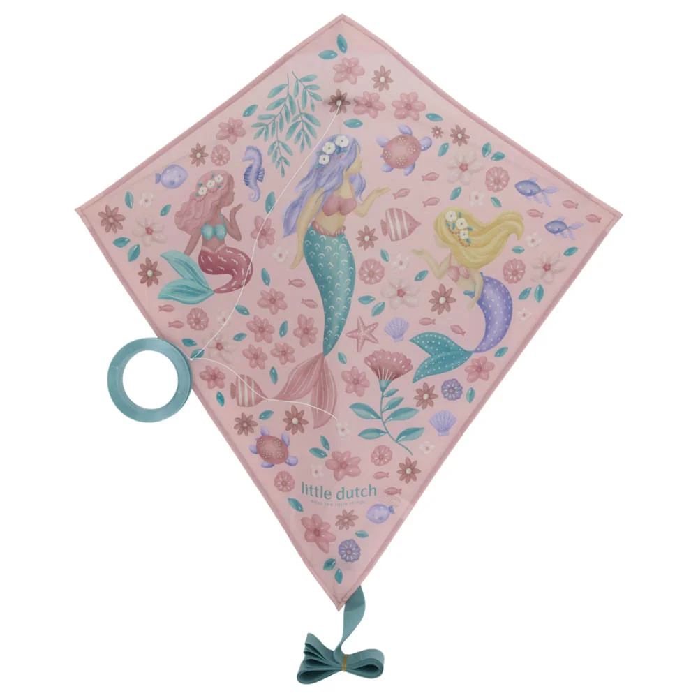Pipa rosa com desenho de sereias e flores, inclui argola e fita azul