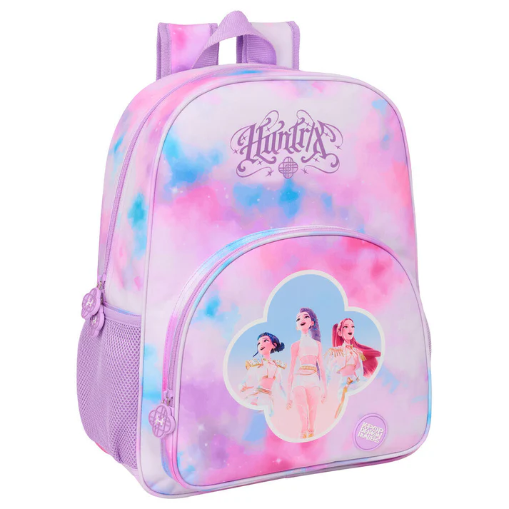 Mochila infantil Hunter com padrão colorido e personagens animadas
