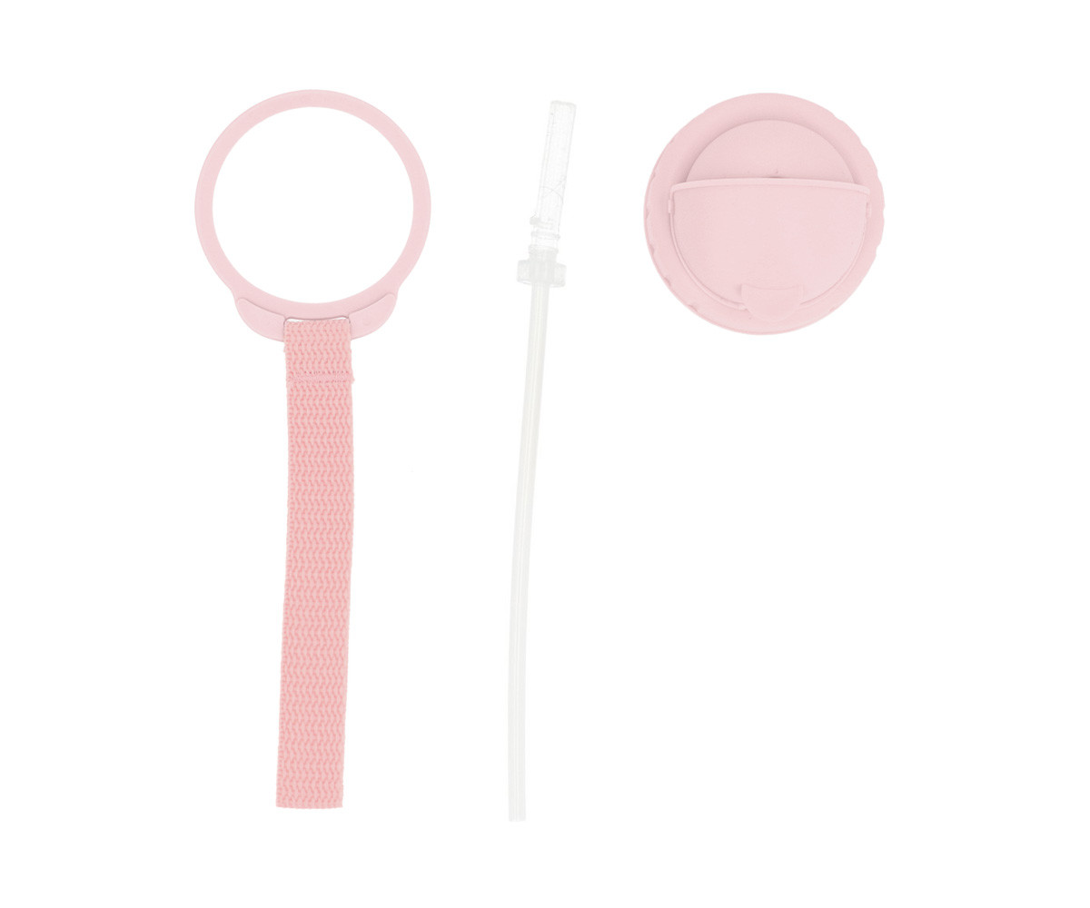 Conjunto de três peças para biberão em silicone e plástico rosa e transparente
