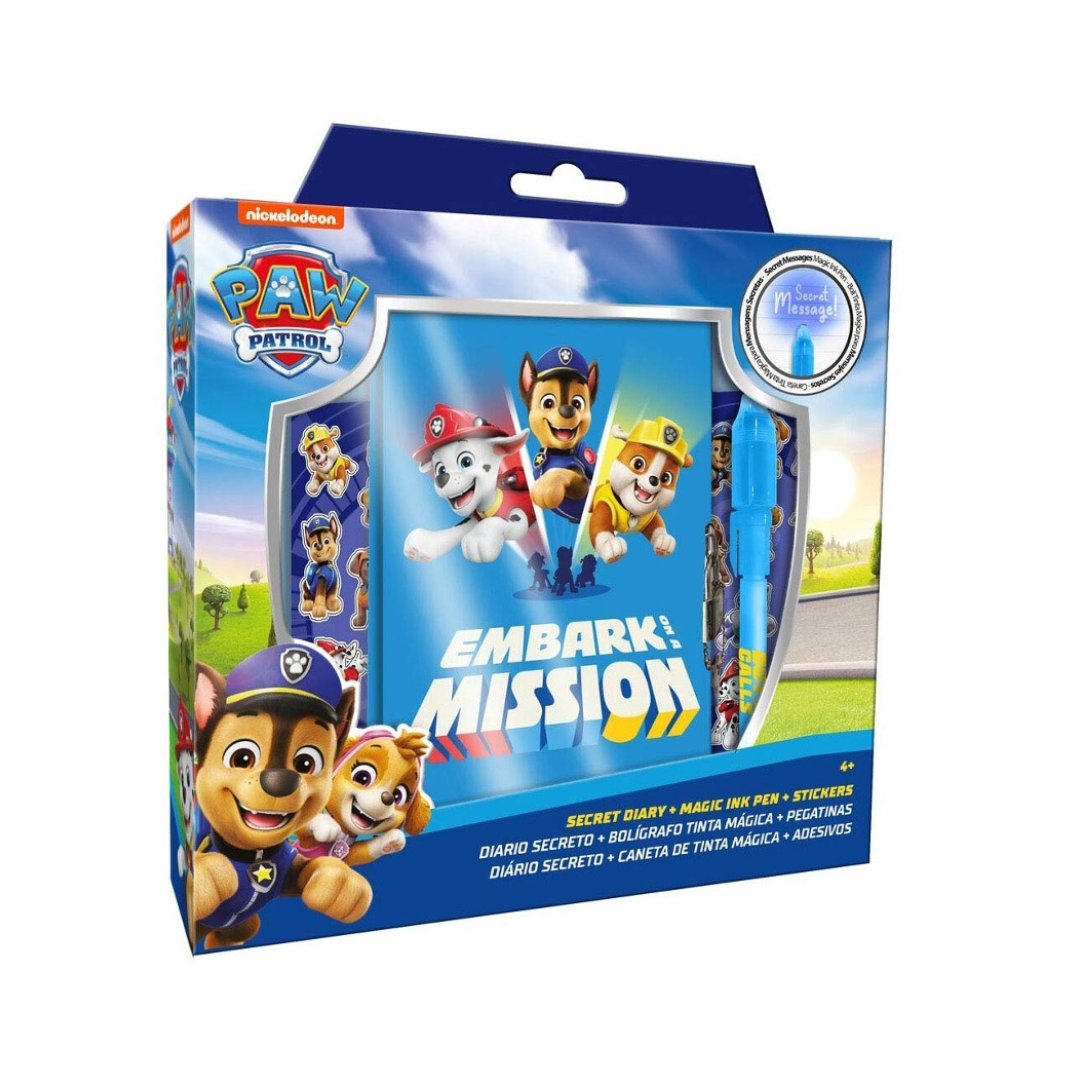 Conjunto PAW Patrol Diário Secreto com caneta mágica e adesivos