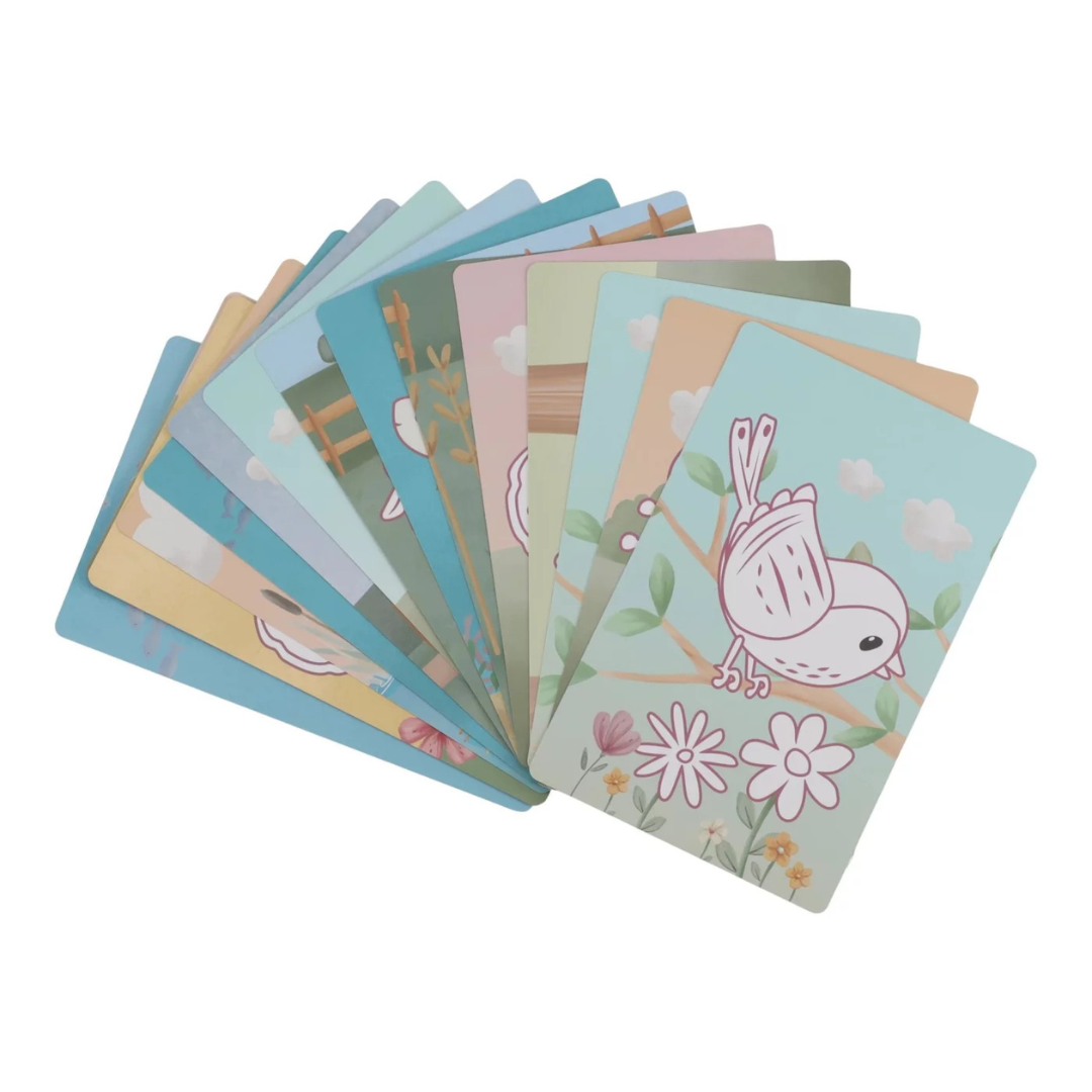 Cartas educativas coloridas com desenhos de animais e flores