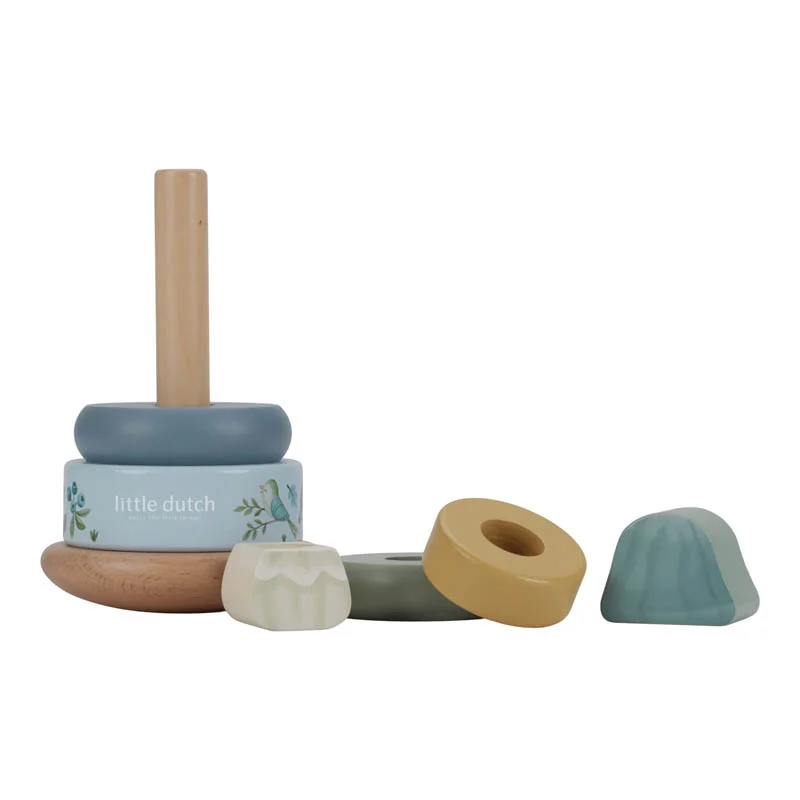 Brinquedo de empilhar em madeira colorido com texto little dutch