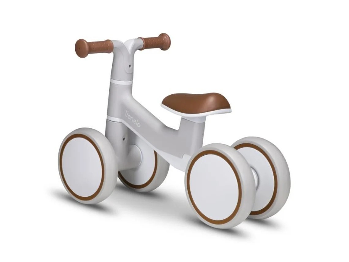 Bicicleta infantil balance bike branca com rodas largas castanhas