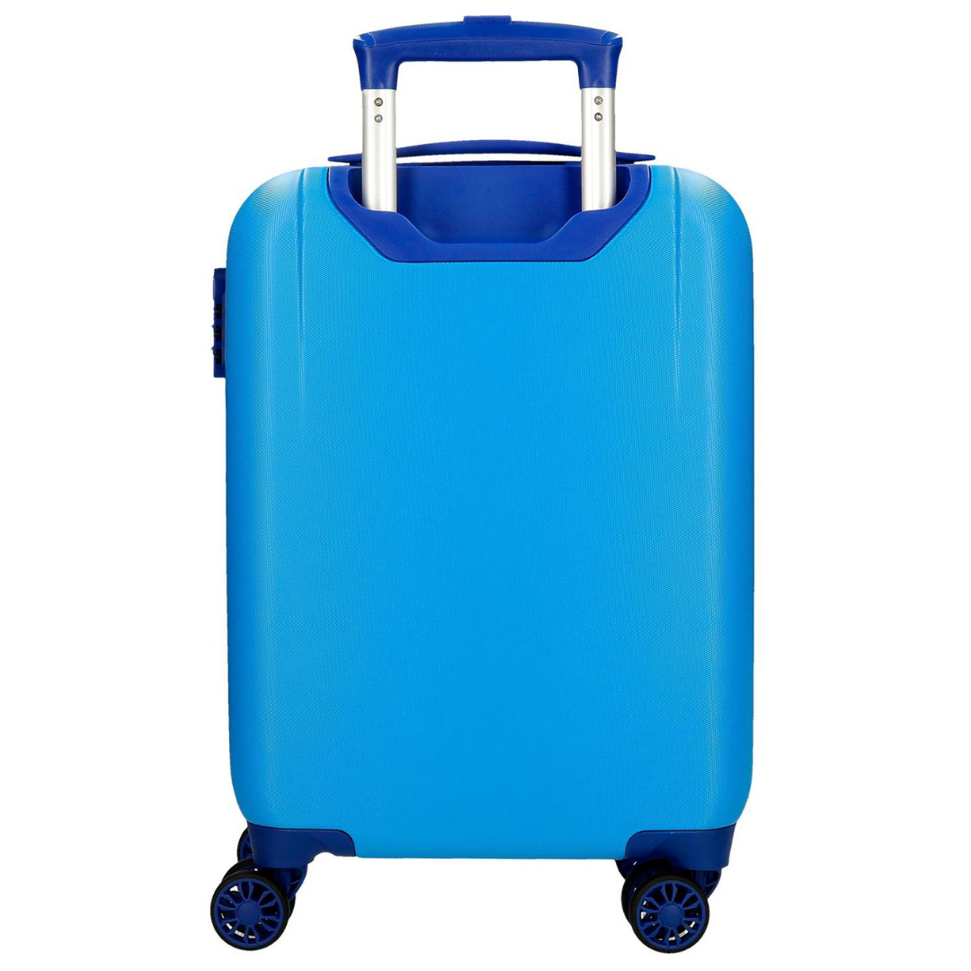 Mala de viagem rígida azul com rodas e pega retrátil