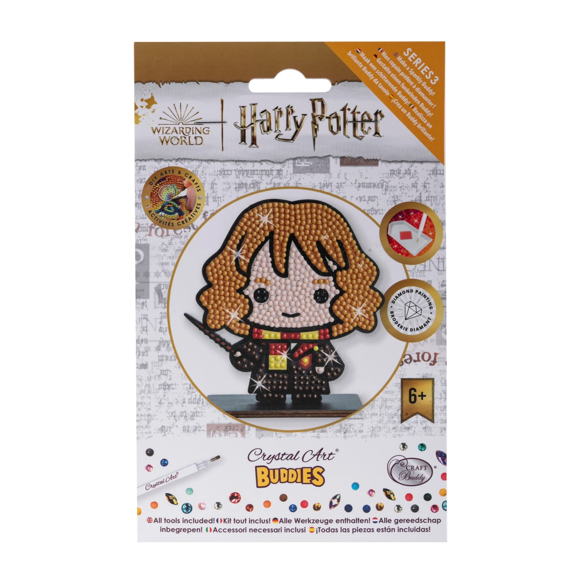 Embalagem do jogo Crystal Art Buddies Harry Potter com personagem em diamante da Hermione