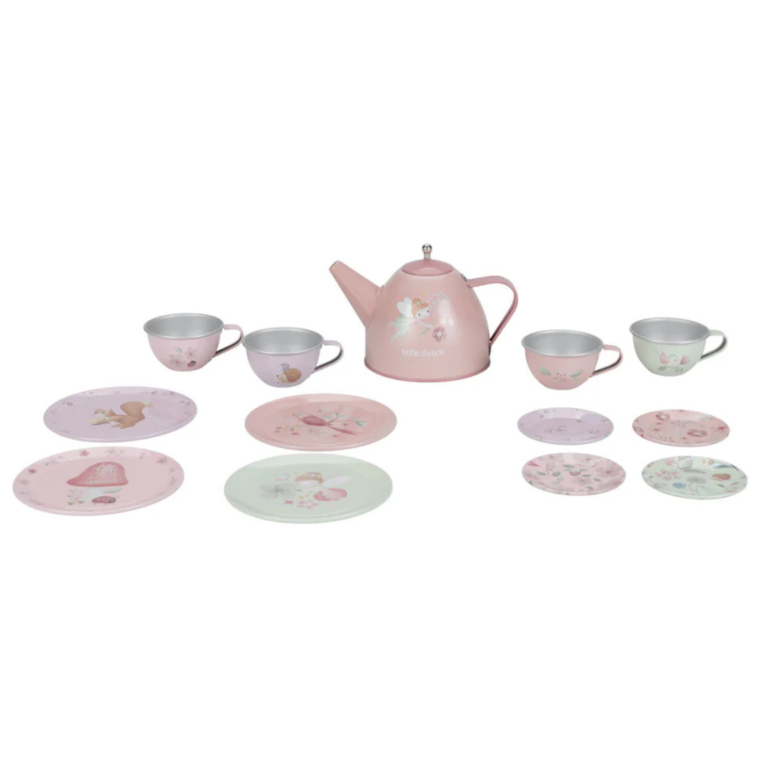 Conjunto de chá infantil metálico com desenhos e texto little dutch