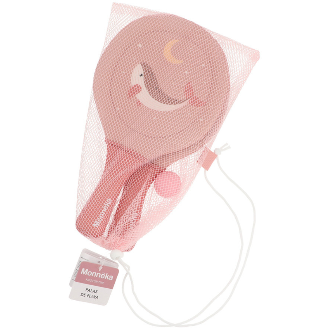 Conjunto de raquetes de praia para crianças cor-de-rosa com bola em saco de rede