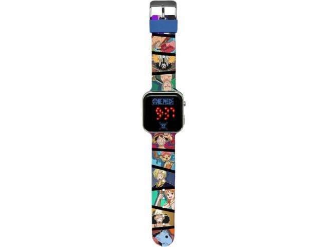 Relógio digital com personagens de anime no bracelete colorido