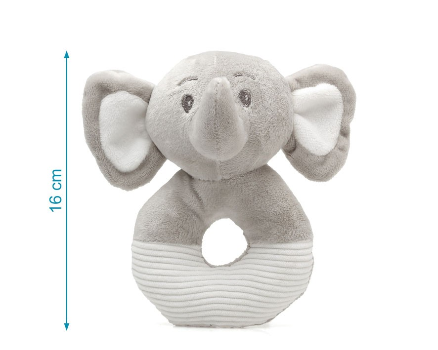 Brinquedo para bebé em forma de elefante cinzento com 16 cm