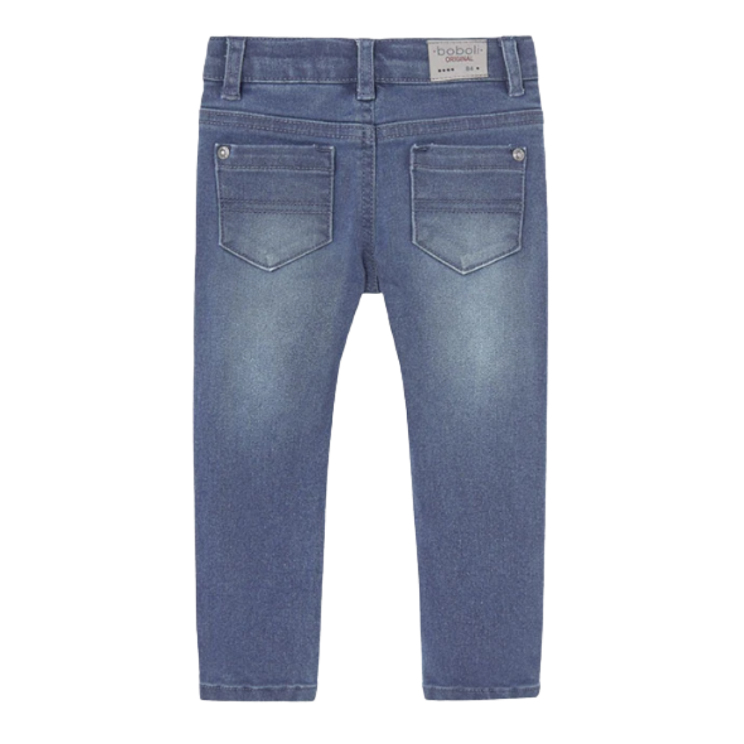 Calças de ganga azuis claras para criança com bolsos e etiqueta boboli