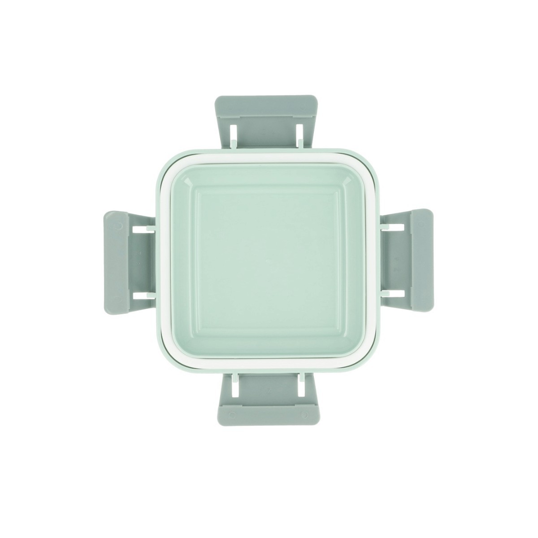 Caixa plástica quadrada verde água com tampas cinzentas