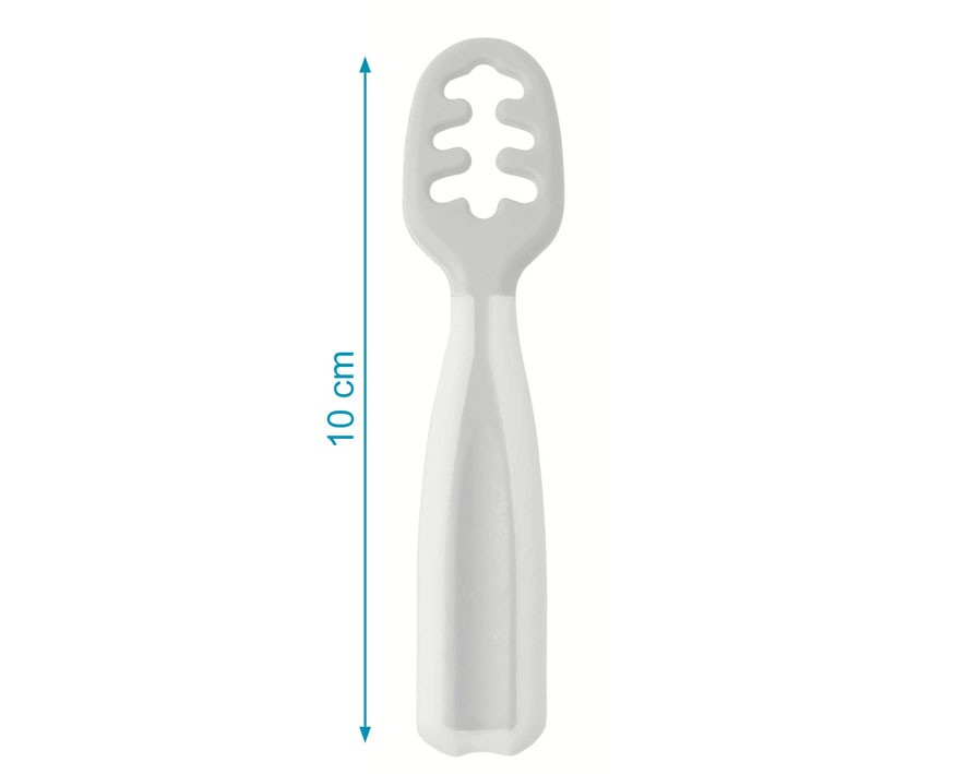 Colher de plástico branca com aberturas e medida de 10 cm