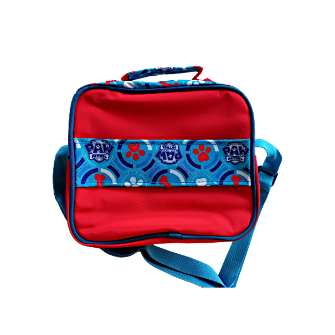 Mala térmica vermelha e azul com padrão e logótipos PAW Patrol