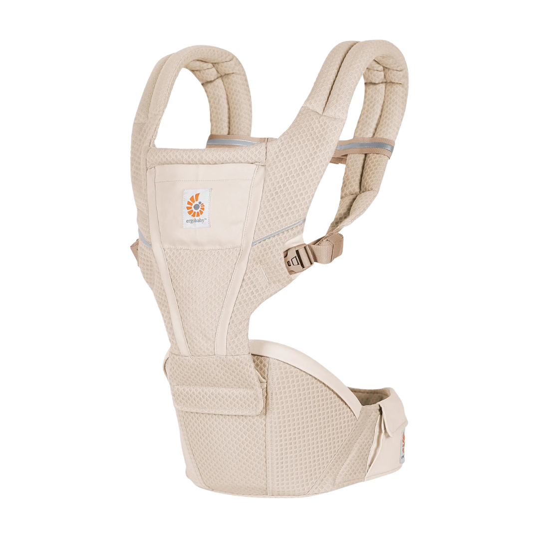 Canguru ergonómico bege para bebé com etiqueta Ergobaby