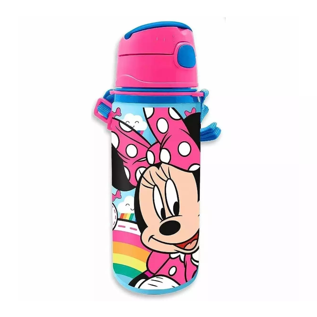 Garrafa isotérmica infantil cor-de-rosa e azul com estampa da Minnie