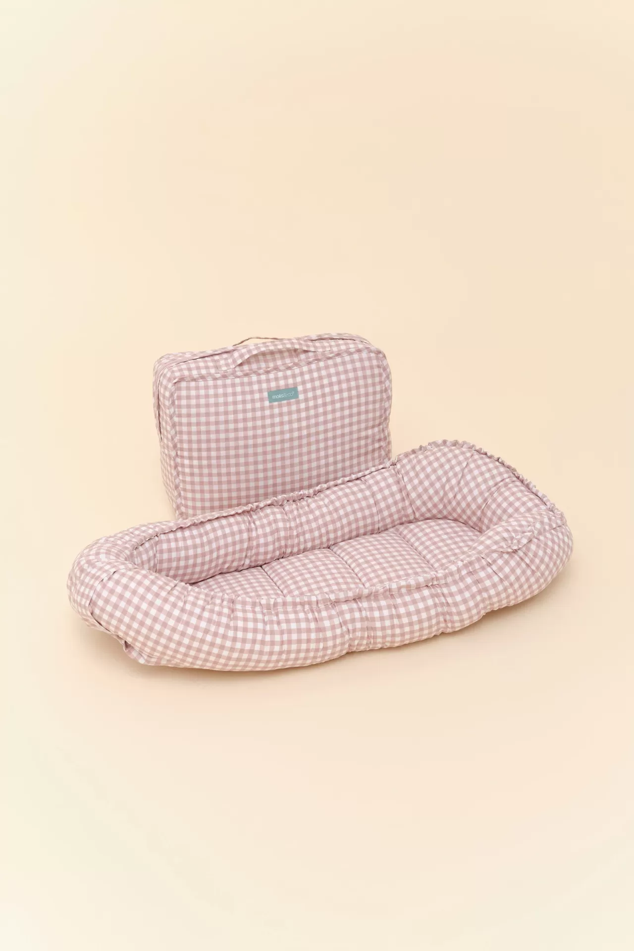 Conjunto cama para pet xadrez rosa e branco com almofada acolchoada