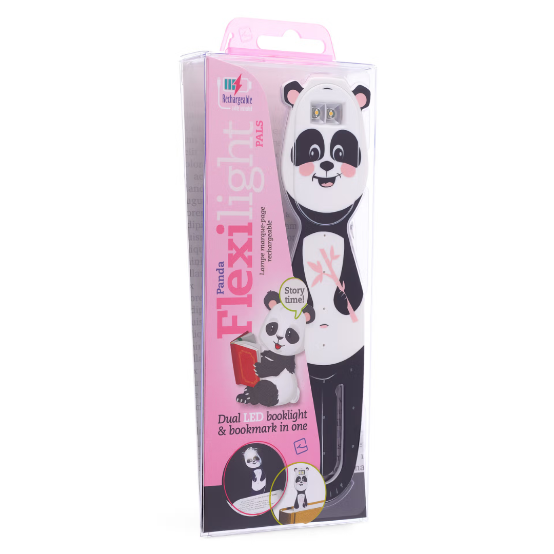 Luz de leitura e marcador com design de panda em embalagem rosa e transparente