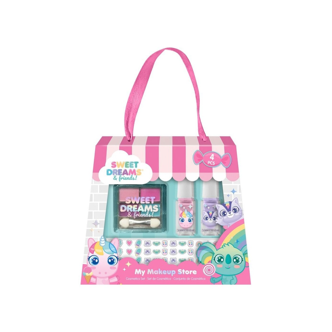 Conjunto de maquilhagem infantil Sweet Dreams & Friends em embalagem rosa com alça