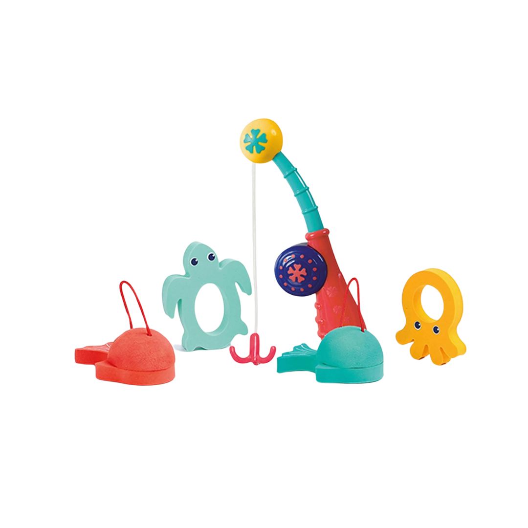 Conjunto de brinquedos coloridos de animais marinhos e varinha de pescar