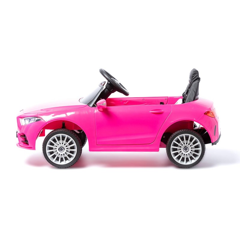 Carro de brincar cor-de-rosa para criança com volante e assento preto
