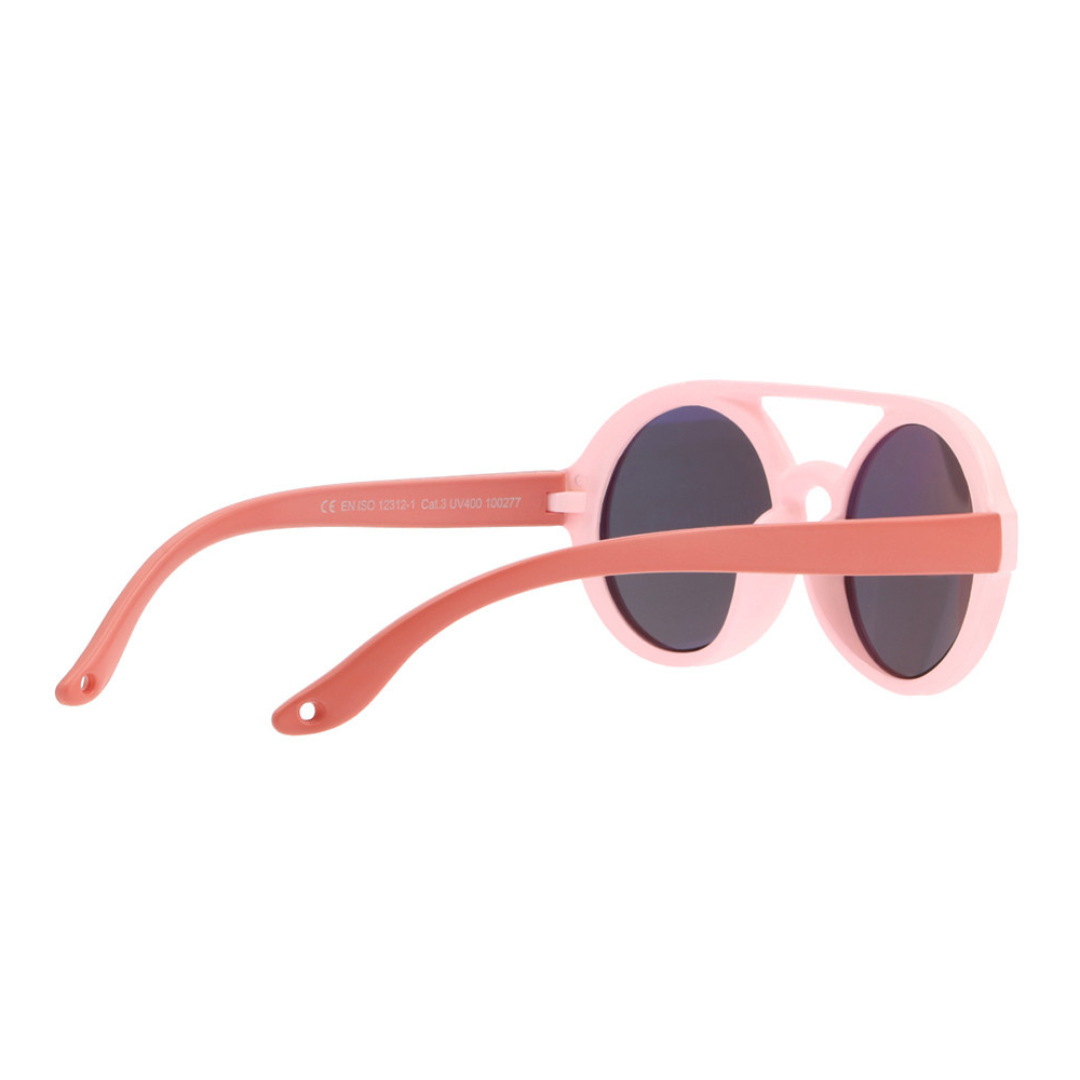 Óculos de sol infantis rosa com lentes redondas escuras