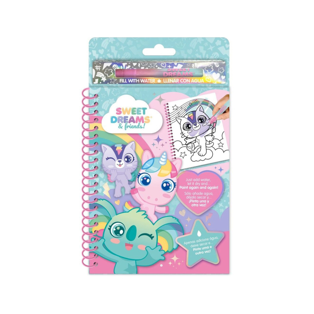 Livro de atividades Sweet Dreams & friends com personagem design colorido e marcador de água
