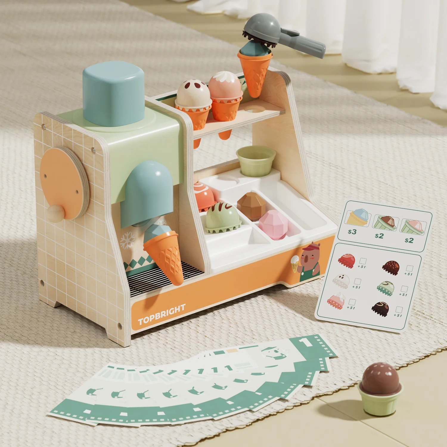 Brinquedo de máquina de gelados com cones e bolas de gelado de cores diferentes