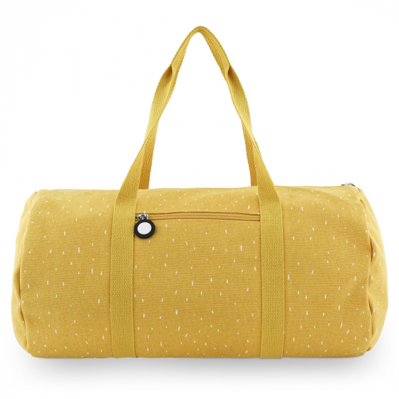 Saco desportivo amarelo com pintas brancas e bolso frontal com fecho