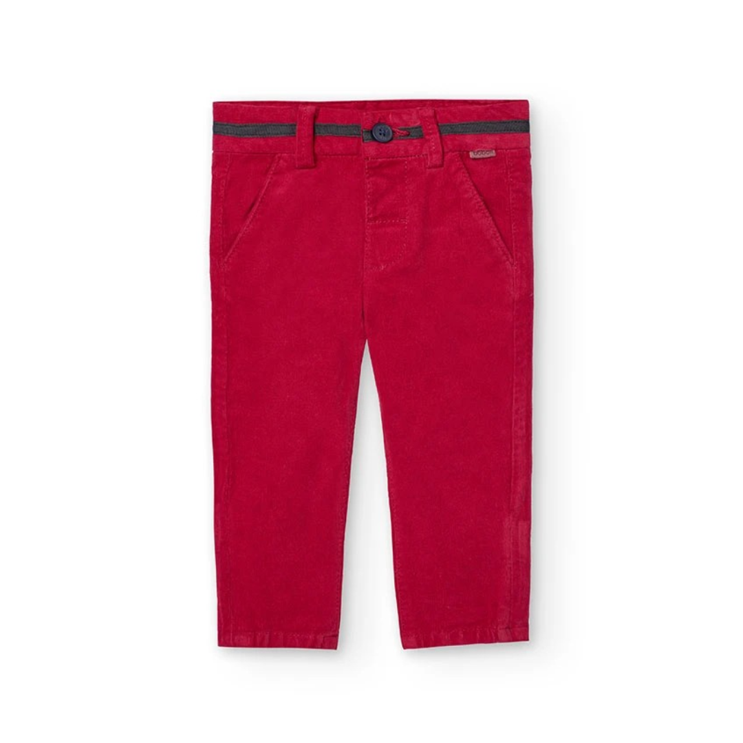 Calças vermelhas para criança com cinto preto