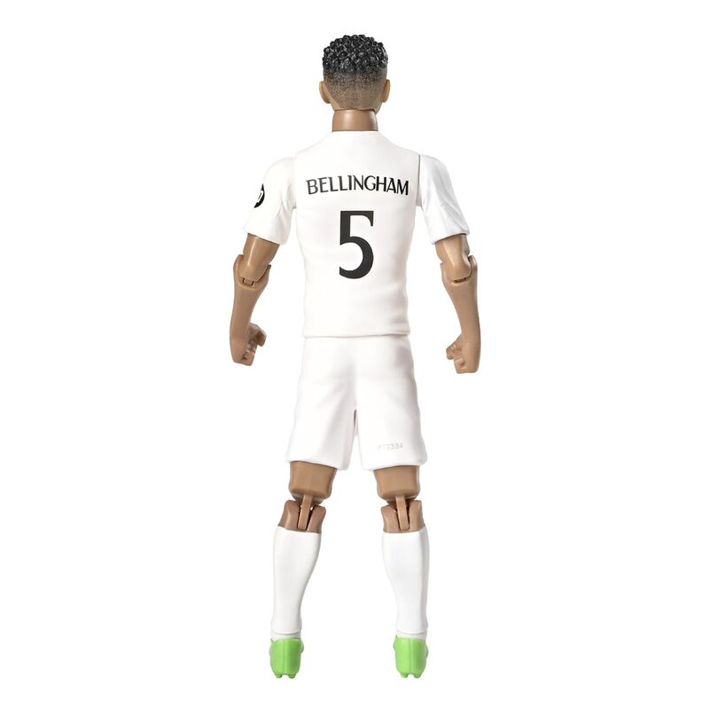 Figura de ação de jogador de futebol com camisola branca e nome BELLINGHAM número 5 nas costas.